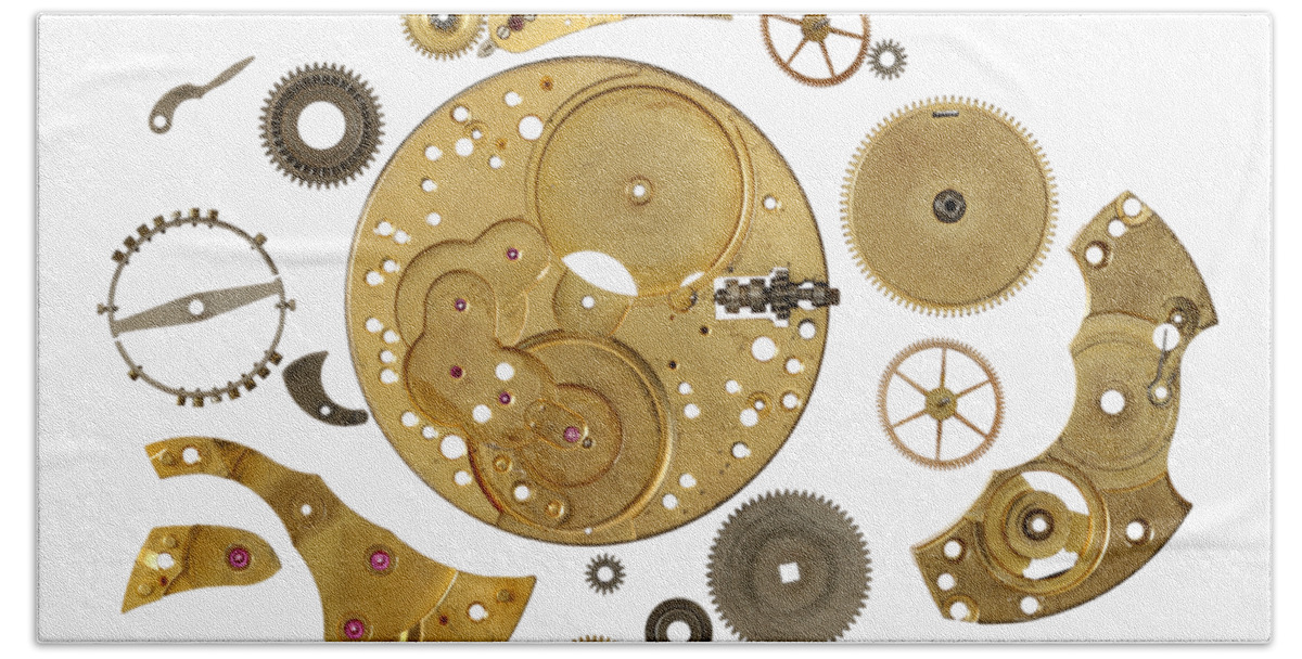 Gears Beach Towel featuring the photograph Clockwork Mechanism #5 by Michal Boubin