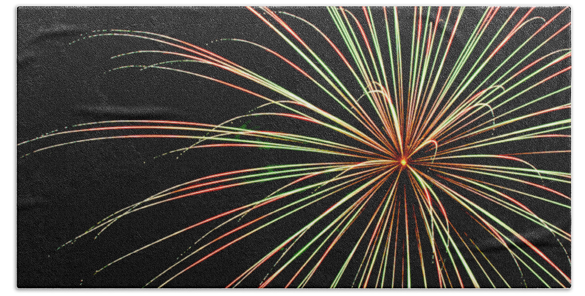 Fireworks Romeoville Beach Towel featuring the photograph Fireworks in Romeoville, Illinois #5 by David Morehead