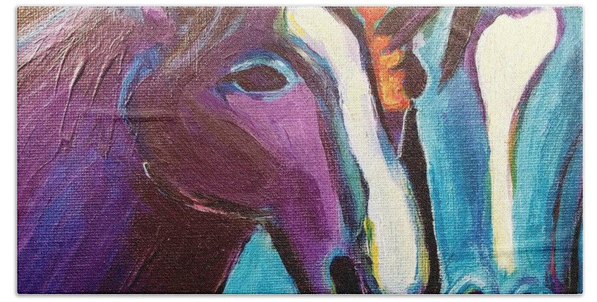 Horses Beach Towel featuring the painting Friends by Rabiah Seminole