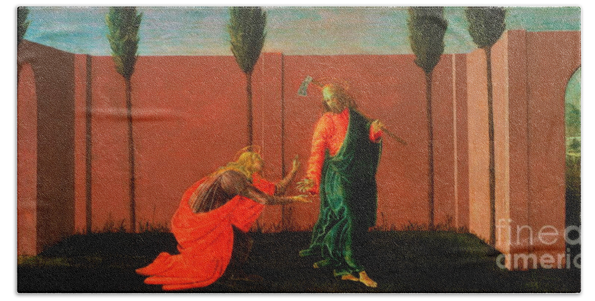 Noli Me Tangere Beach Towel featuring the painting Noli Me Tangere #5 by Sandro Botticelli