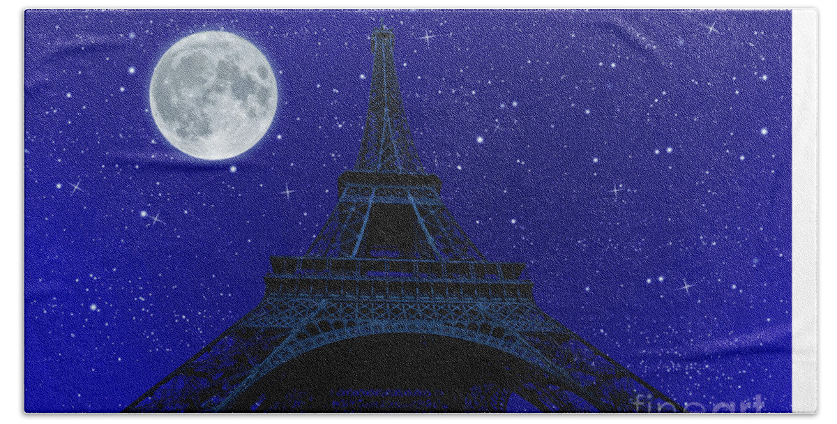 Tour Eiffel Beach Towel featuring the photograph Tour Eiffel at night with fullmoon #5 by Benny Marty