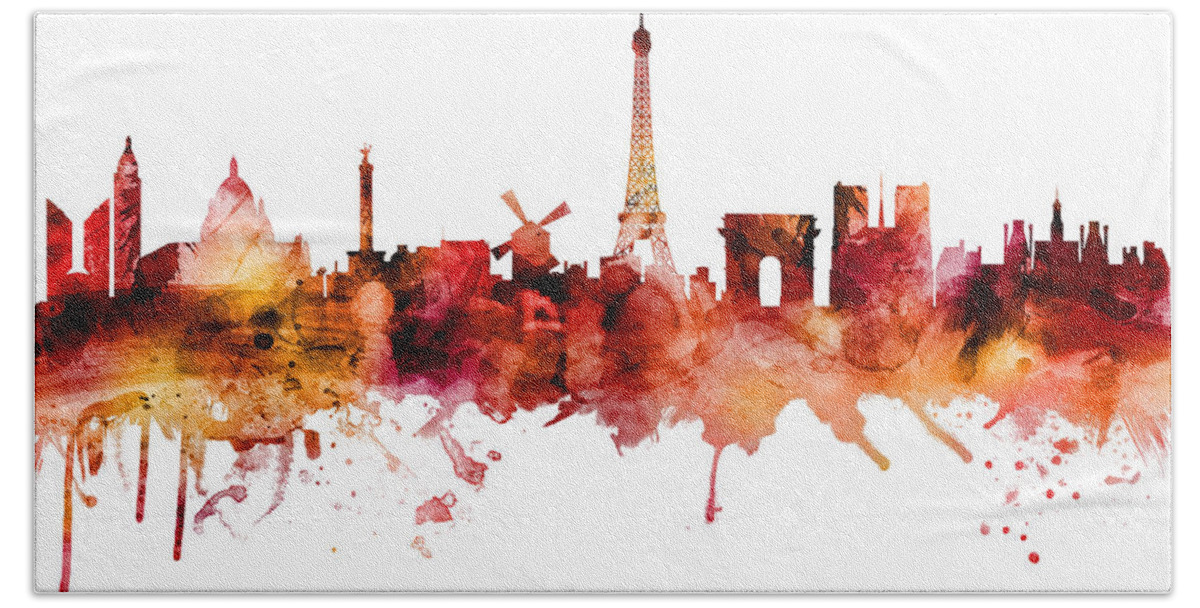 Paris Beach Towel featuring the digital art Paris France Skyline #51 by Michael Tompsett