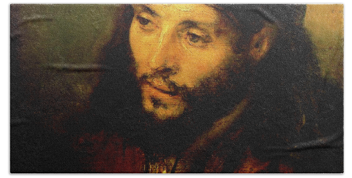 Christ Beach Towel featuring the painting Head of Christ by Rembrandt van Rijn