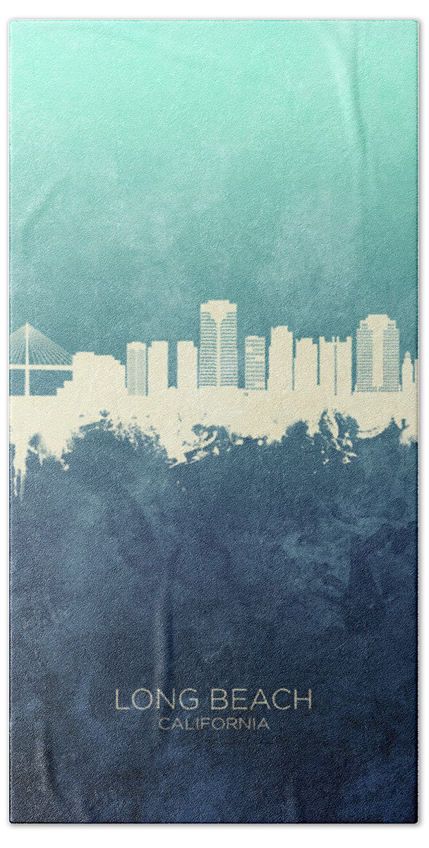 Long Beach Beach Towel featuring the digital art Long Beach California Skyline #6 by Michael Tompsett