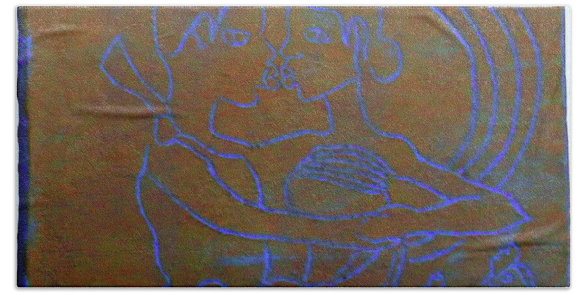 Jesus Beach Towel featuring the ceramic art Kintu and Nambi Journey To Earth #7 by Gloria Ssali