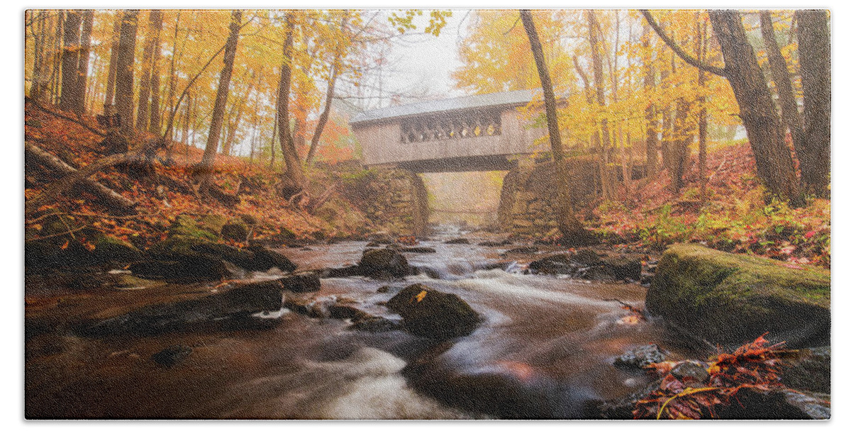 Brook Beach Towel featuring the photograph Tannery HIll Covered Bridge #8 by Robert Clifford