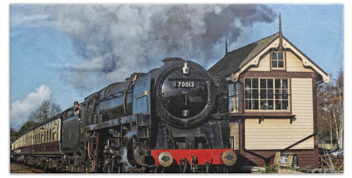 Steam Beach Towel featuring the photograph 70013 Oliver Cromwell at Quorn and Woodhouse. by David Birchall