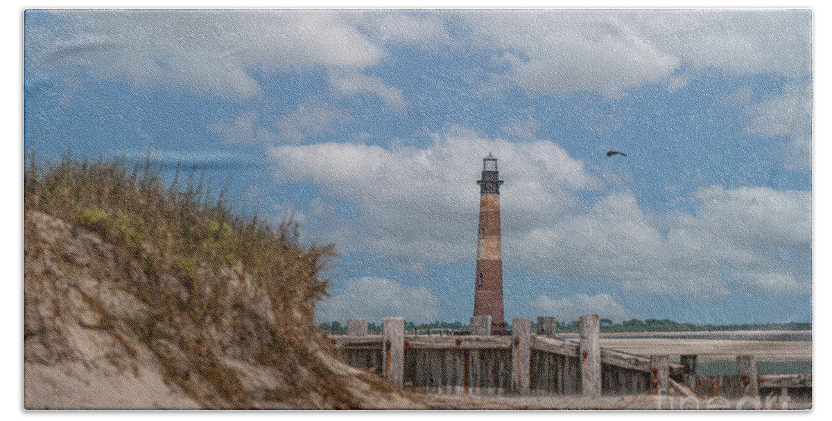 Morris Island Lighthouse Beach Towel featuring the photograph Morris Island Lighthouse - Charleston South Carolina - Edge of America #1 by Dale Powell