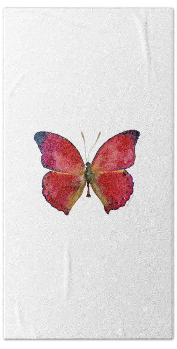 Red Butterfly Beach Towel featuring the painting 83 Red Glider Butterfly by Amy Kirkpatrick