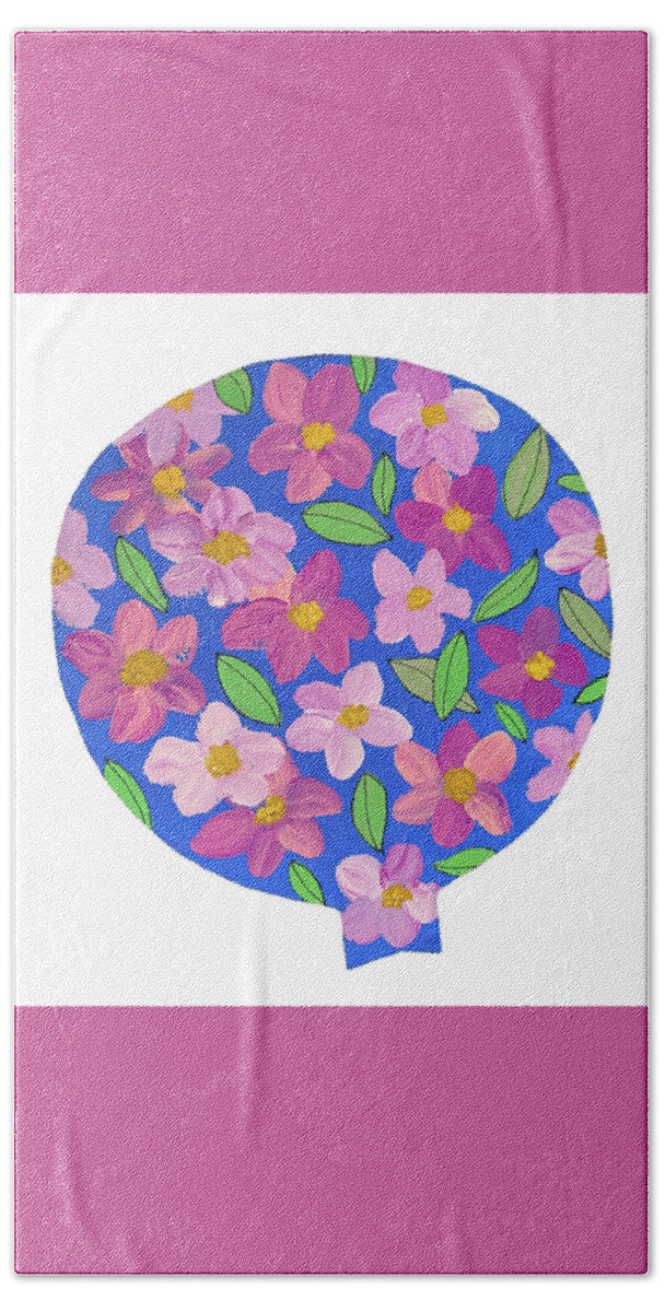 Floral Beach Towel featuring the mixed media A Balloon with Flowers by Lisa Neuman