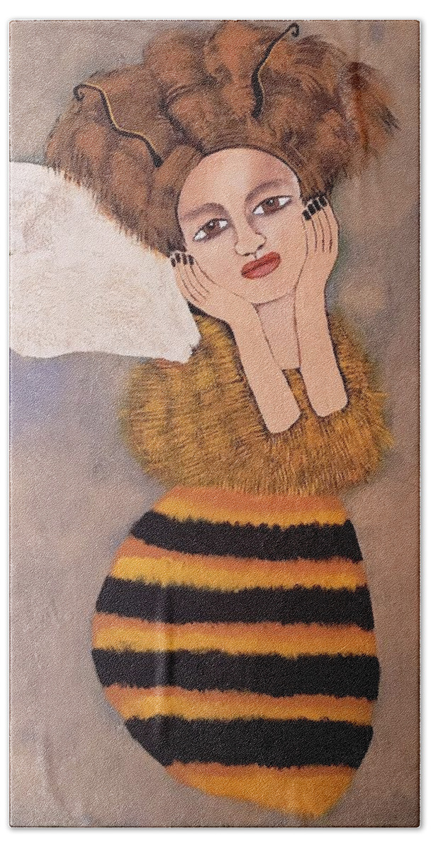 Bee Beach Towel featuring the painting A Bee and her Honeysuckle by Jean Fry