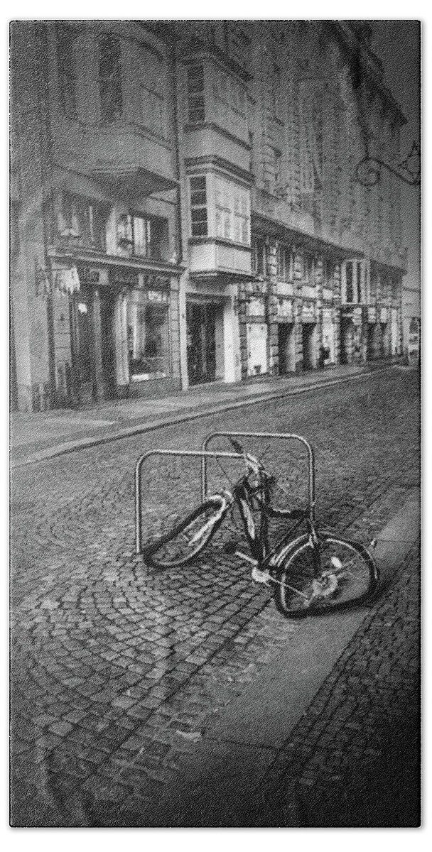 Leipzig Beach Towel featuring the photograph A Broken Bicycle in Leipzig Germany by James C Richardson