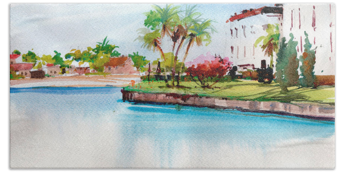 Florida Beach Towel featuring the painting A Canal in St Petersburg by P Anthony Visco