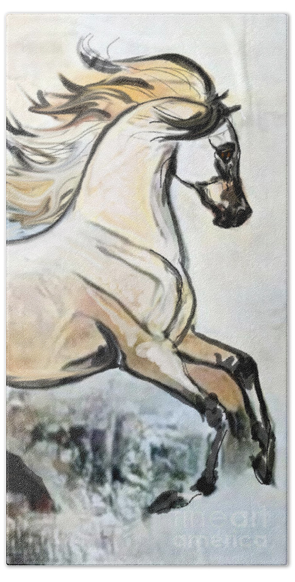 Equestrian Art Beach Towel featuring the digital art A Cantering Horse 002 by Stacey Mayer
