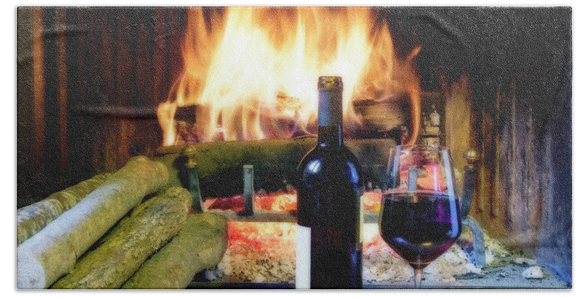 A Glass Of Wine In Front Of A Fireplace Fleece Blanket