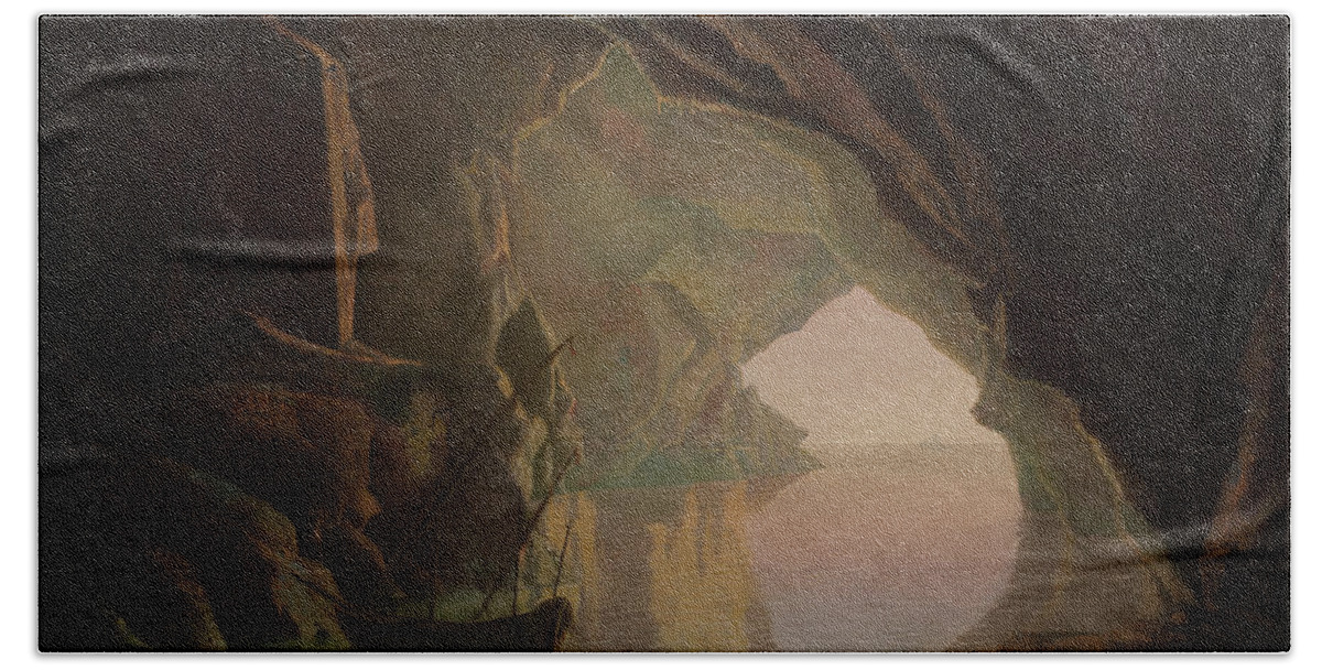  18th Century Art Beach Towel featuring the painting A Grotto in the Gulf of Salerno, Sunset by Joseph Wright