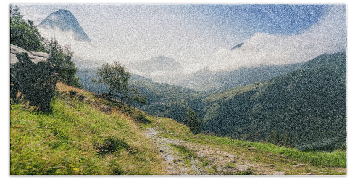 Mountain Beach Towel featuring the photograph A Path Among The Mountains by Nicklas Gustafsson