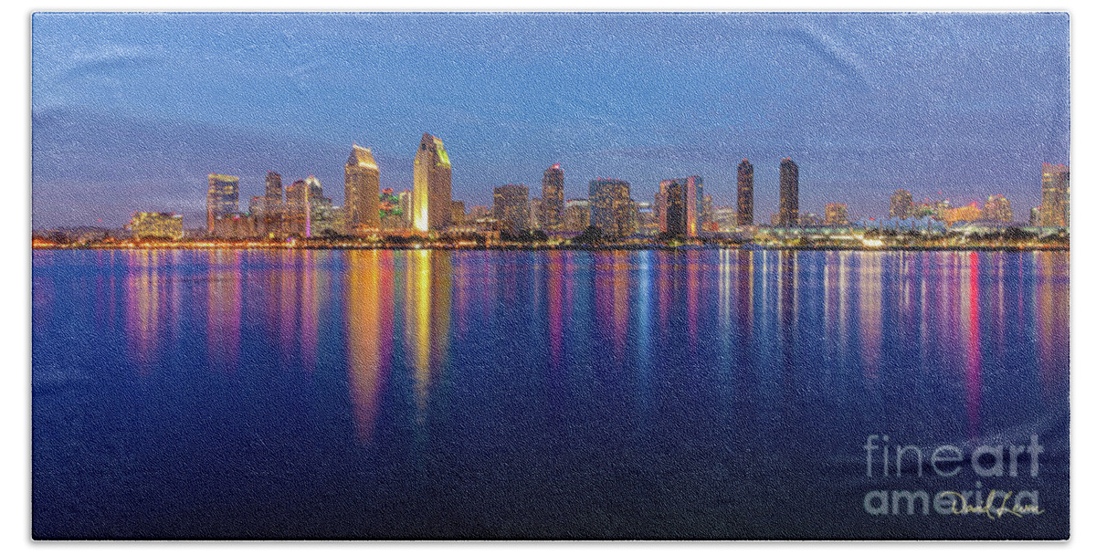 Beach Beach Towel featuring the photograph A Rich Evening Colors of the San Diego Skyline by David Levin