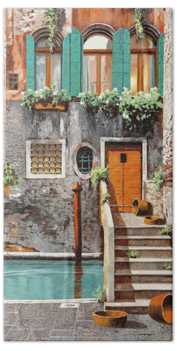 Venice Beach Towel featuring the painting a spasso per Venezia by Guido Borelli