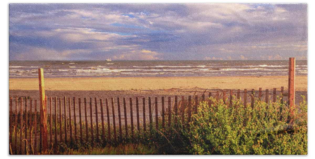 Clouds Beach Towel featuring the photograph A Stormy Day In Galveston Panorama by James Eddy
