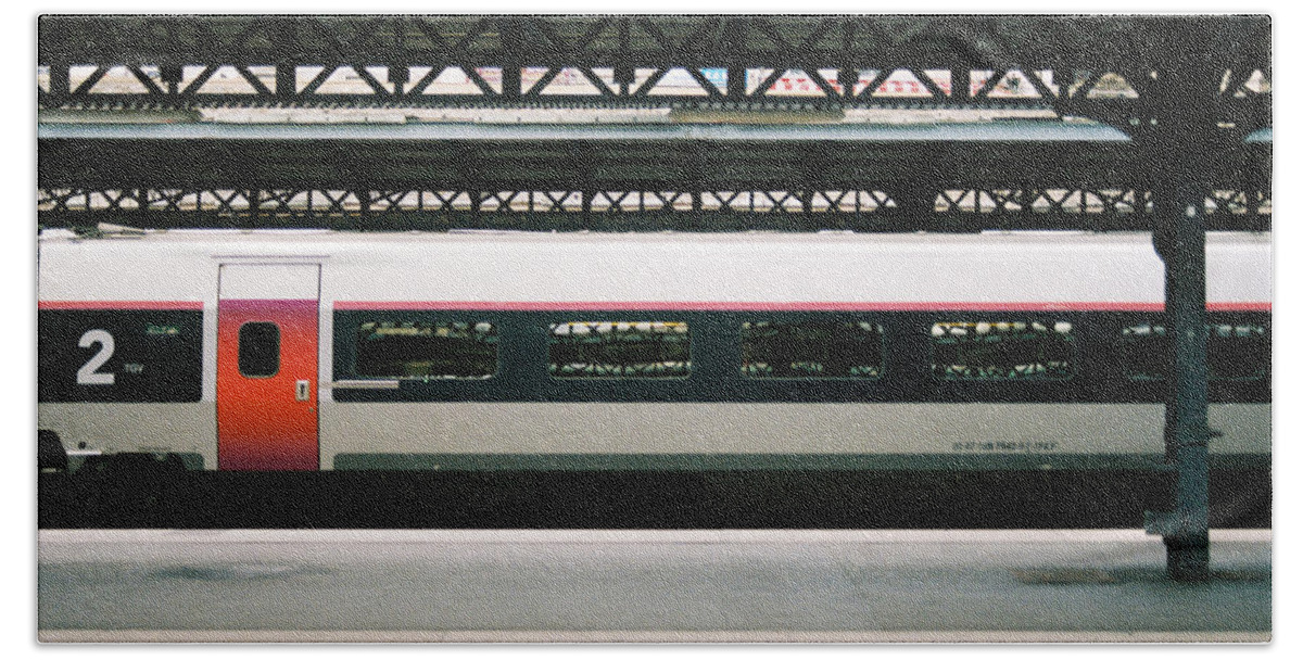Train Beach Towel featuring the photograph A train waiting on deck the next passengers by Barthelemy De Mazenod