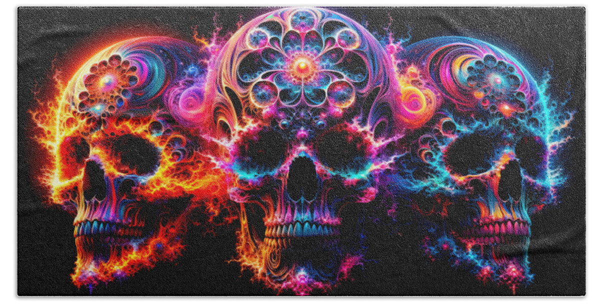 Fractal Beach Towel featuring the photograph A Trilogy of Neon Souls by Bill and Linda Tiepelman