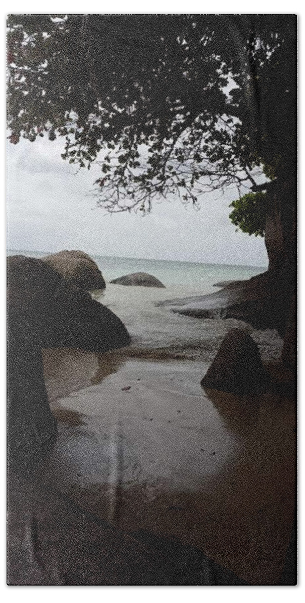 All Beach Towel featuring the digital art A View of the Sea in Seychelles KN7 by Art Inspirity