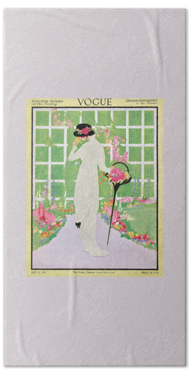 A Vogue Cover Of A Woman In A White Dress Walking In A Garden Beach Sheet