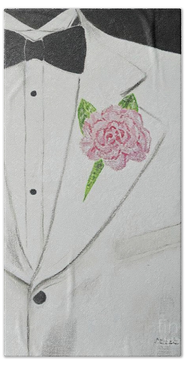 Carnations Beach Towel featuring the painting A White Sport Coat and A Pink Carnation by Mary Deal