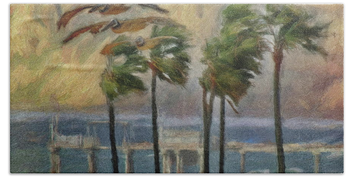 La Jolla Beach Towel featuring the digital art A Windy Day at La Jolla Shores by Russ Harris