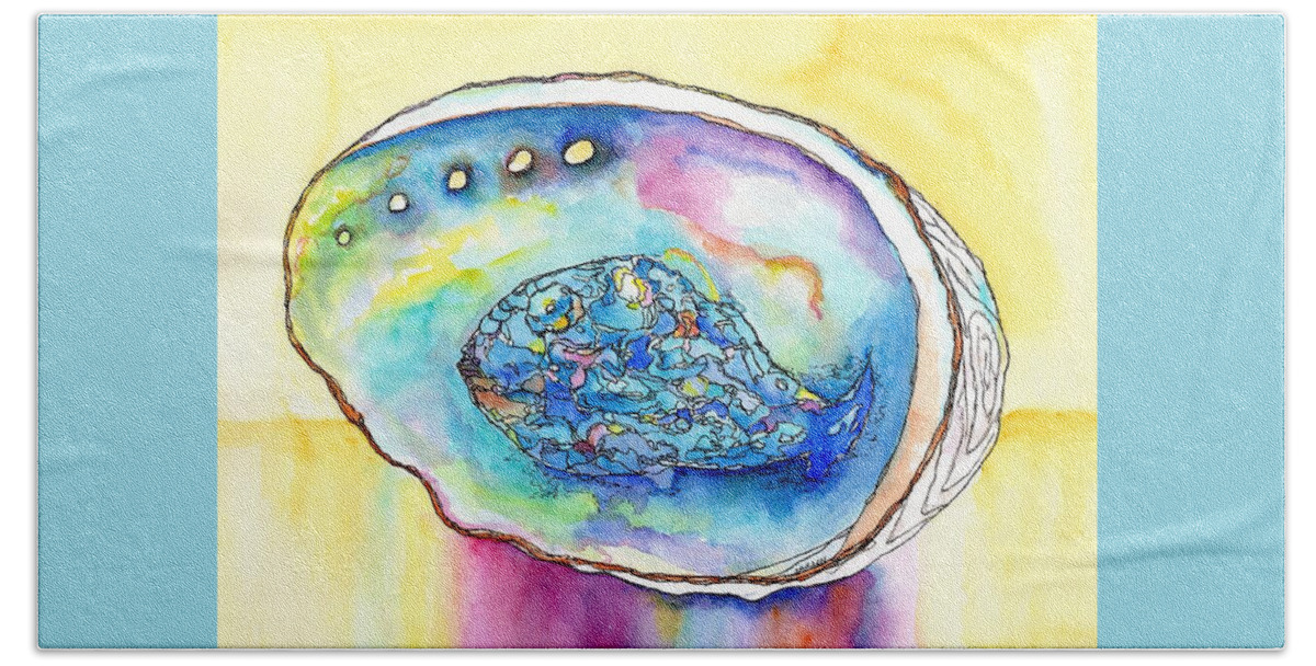 Shell Beach Towel featuring the painting Abalone Shell Reflections by Carlin Blahnik CarlinArtWatercolor