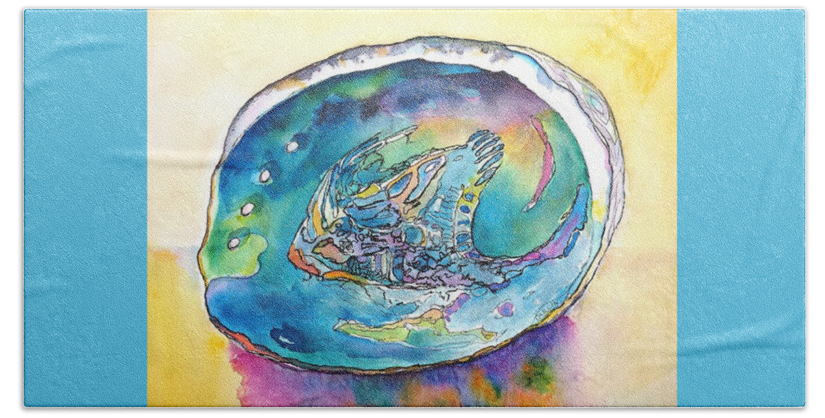 Seashell Beach Towel featuring the painting Abalone Shell Tropical Color by Carlin Blahnik CarlinArtWatercolor