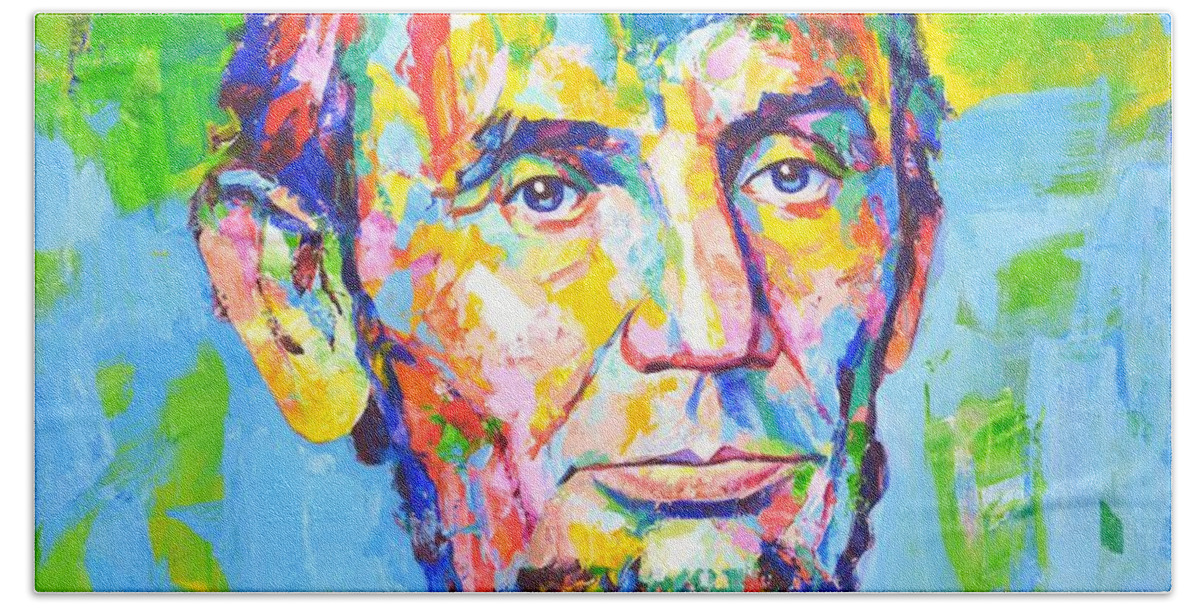 Abraham Lincoln Beach Towel featuring the painting 	Abraham Lincoln by Iryna Kastsova