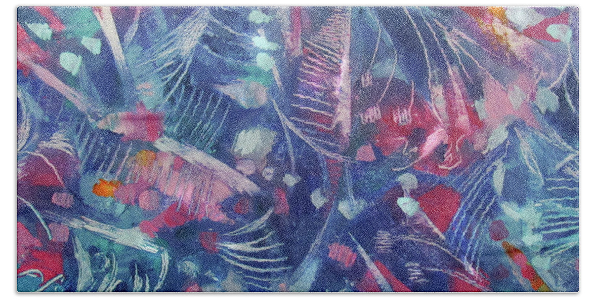 Red Blue White Abstract Beach Towel featuring the painting Abstract 5-2-20 by Jean Batzell Fitzgerald