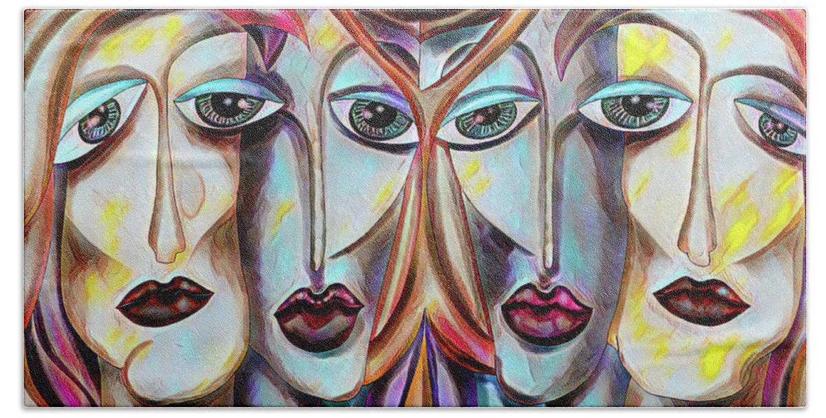Women Beach Towel featuring the painting Abstract Art - Four Women by Patricia Piotrak