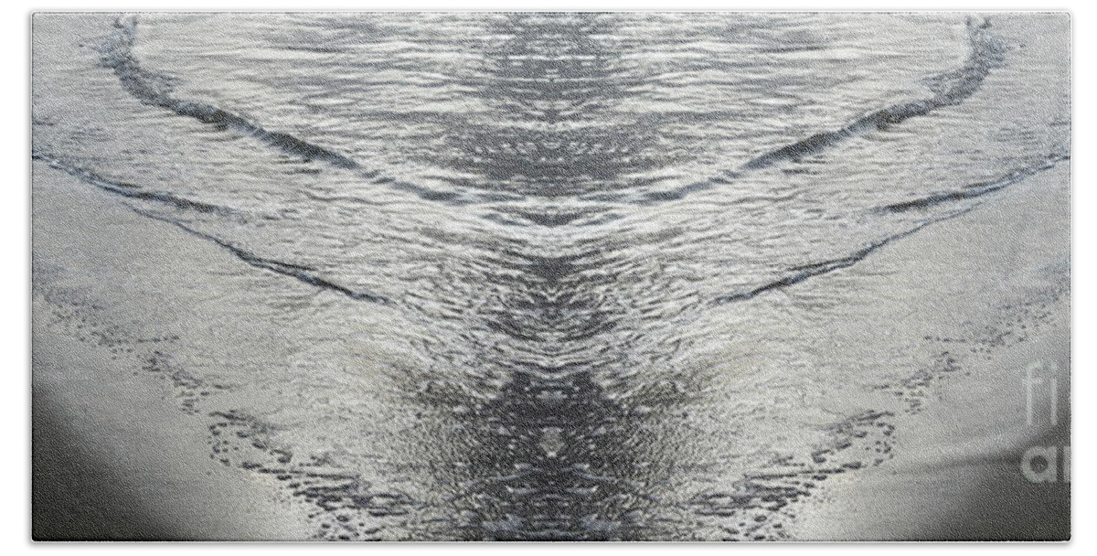 Sea Water Beach Towel featuring the digital art Silver waves on the beach, sea water meets symmetry by Adriana Mueller