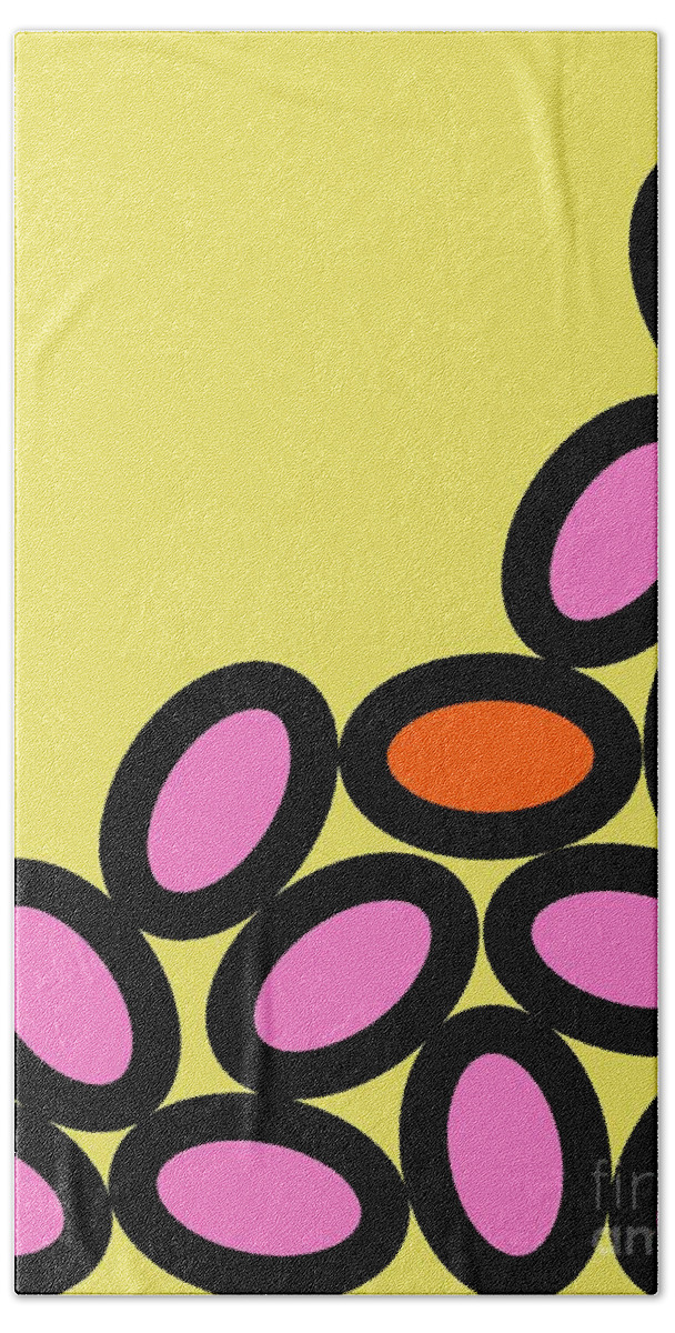 Abstract Beach Towel featuring the digital art Abstract Ovals on Yellow by Donna Mibus