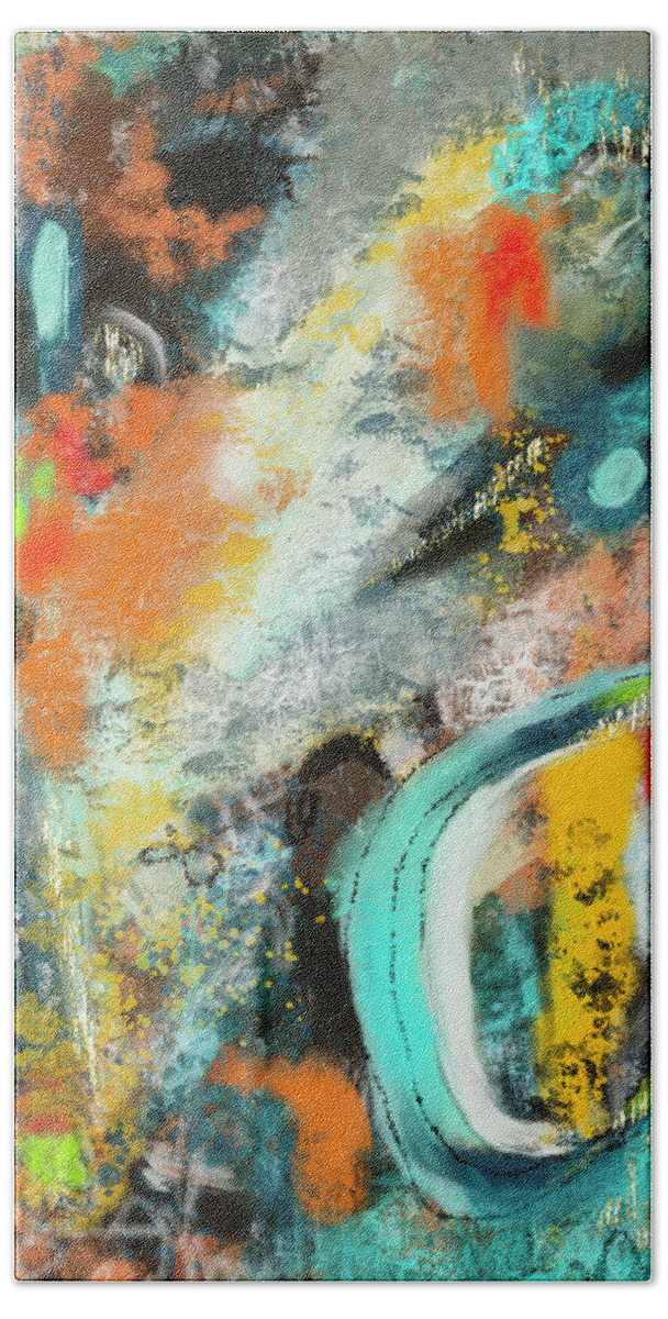 Abstract Garden Beach Towel featuring the mixed media Abstract Summer Garden by Ann Leech