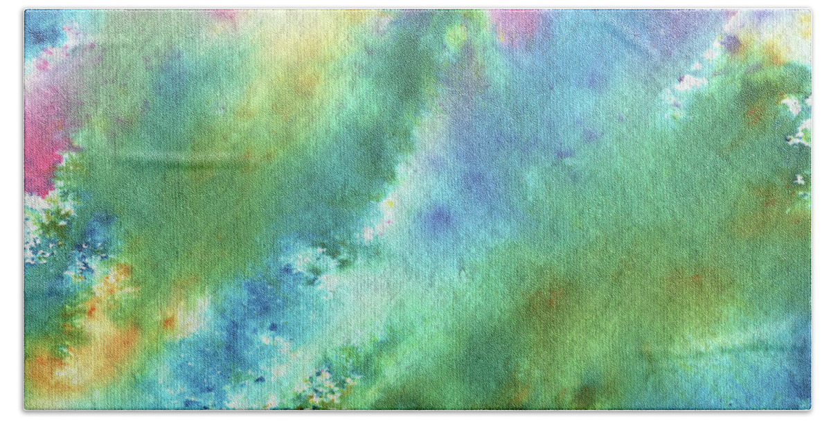 Abstract Watercolor Beach Towel featuring the painting Abstract Watercolor Rainbow Splashes Organic Natural Happy Colors Art III by Irina Sztukowski