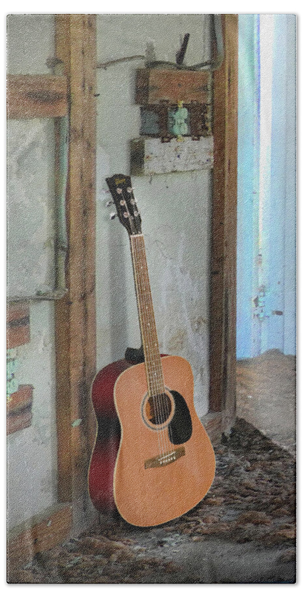 Acoustic Guitar Beach Towel featuring the photograph Acoustic Life 5 - Work in Progress by Mike McGlothlen