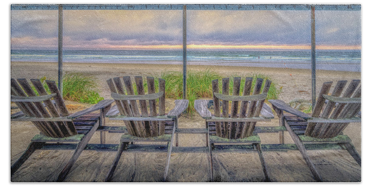 Ogunquit Beach Beach Towel featuring the photograph Adirondack Chairs with a View by Penny Polakoff