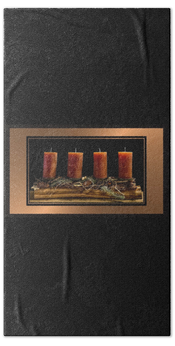 Advent Beach Towel featuring the mixed media Advent Wreath in Bronze by Nancy Ayanna Wyatt