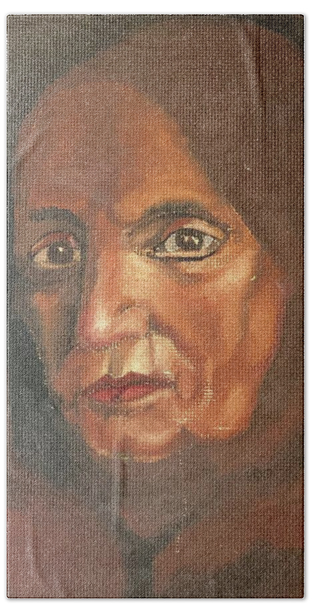 Portrait Beach Towel featuring the painting aElderly Lebanese Woman by David Euler