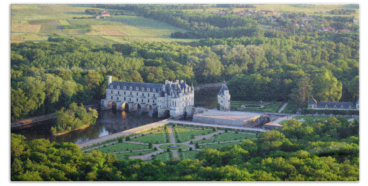 Chenonceau Beach Towel featuring the photograph Aerial View of Chateau de Chenonceau by Matthew DeGrushe