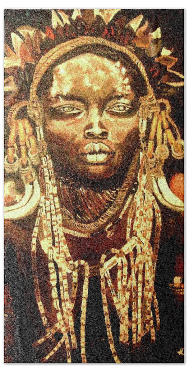 Africa Beach Sheet featuring the painting African Beauty by Kowie Theron