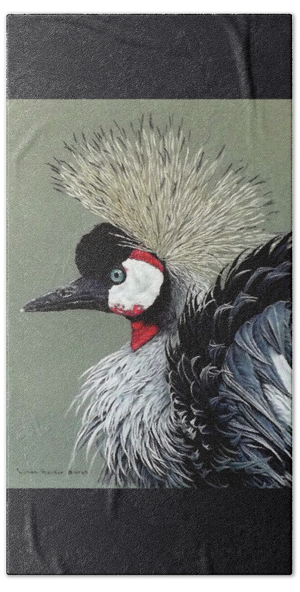 Bird Beach Towel featuring the painting African Crowned Crane by Linda Becker