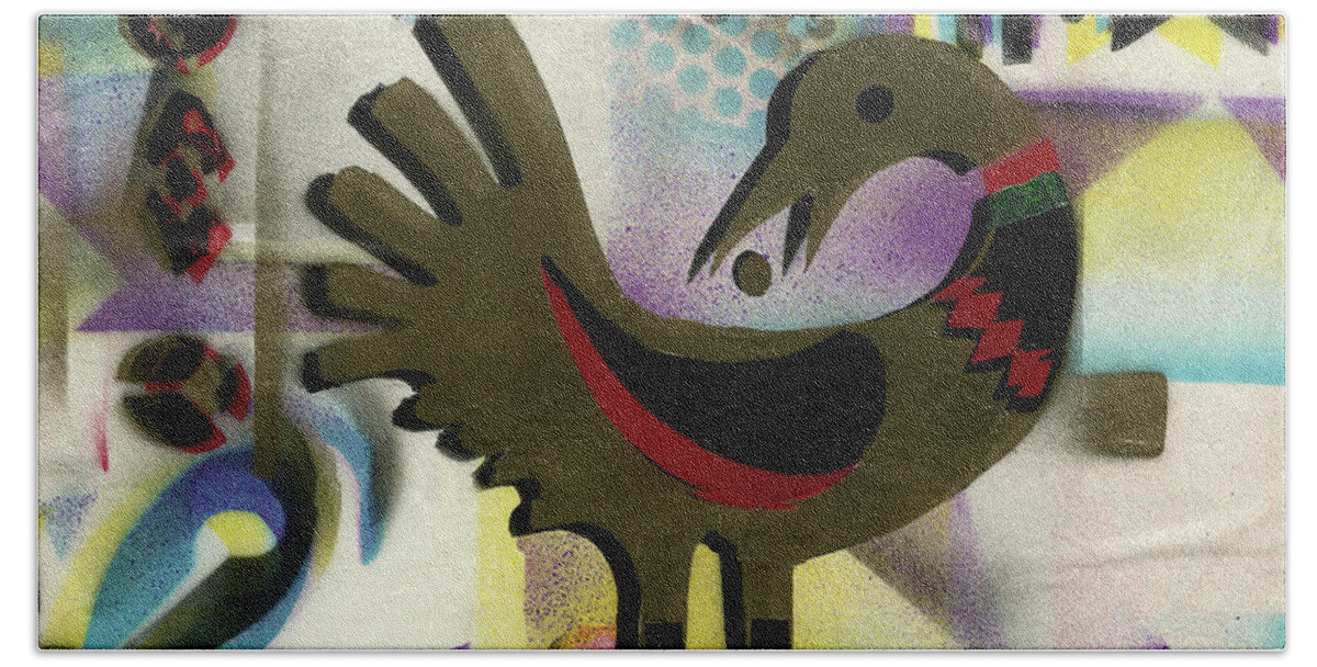 Everett Spruill Beach Sheet featuring the painting Afro - Aesthetic - K - Sankofa Bird and Adinkra symbol for Abundance by Everett Spruill