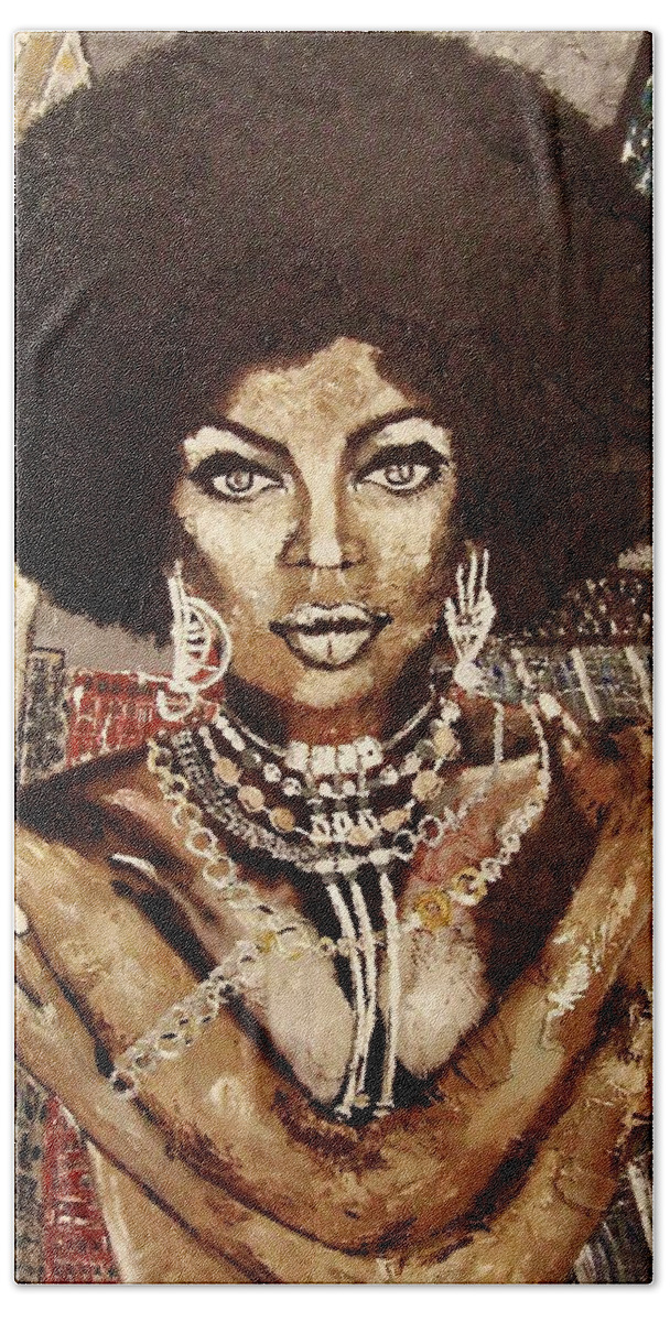Africa Beach Towel featuring the painting Afro Beauty in Manhattan by Kowie Theron