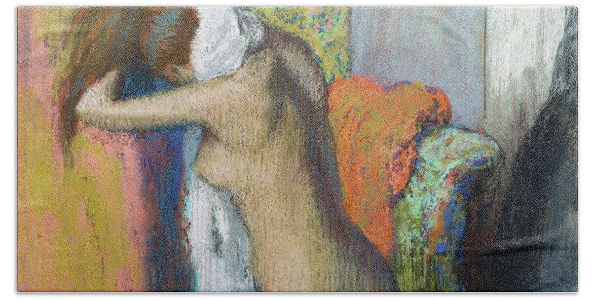1898 Beach Towel featuring the painting After The Bath, 1898 by Edgar Degas