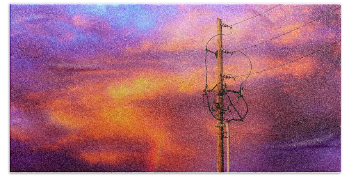 Electrical Power Lines Beach Sheet featuring the photograph After The Storm by Don Spenner